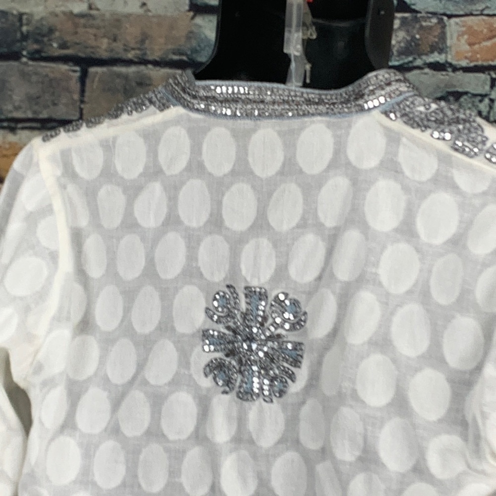 Bella Tu white sheer blouse Sz S - Picture 3 of 7
